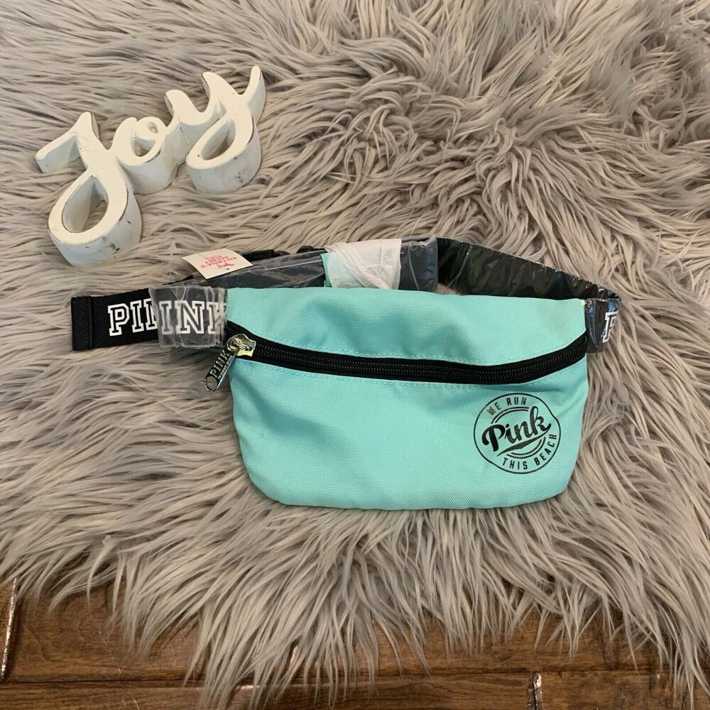 Victorias Secret Pink Teal We Run This Beach Fanny Pack Waist Bag Travel New